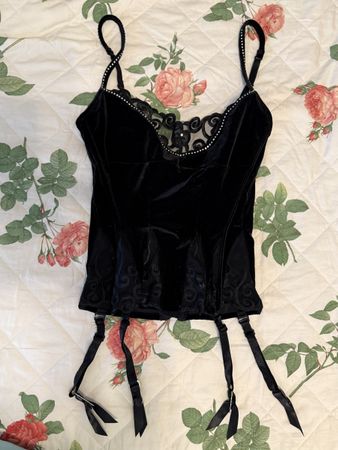 Gothic Samt Corsage Strapsen mit Kristallen 🦇🖤
