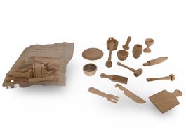 Holzküche Zubehör, Miniatur Kochgeschirr Set aus Holz
