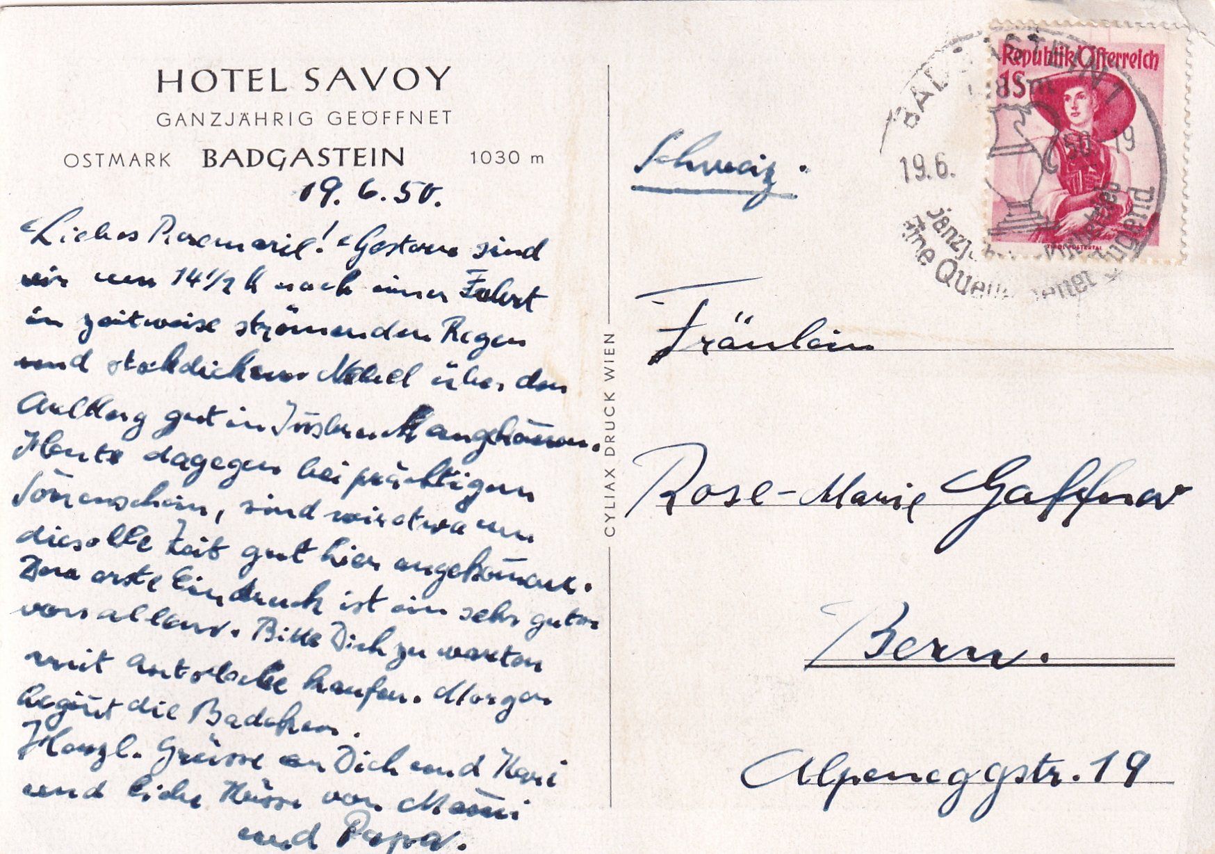 Ansichtskarten: Bad Gastein - Hotel Savoy /mp – Gebraucht aus Hombrechtikon von Rudolf07 1