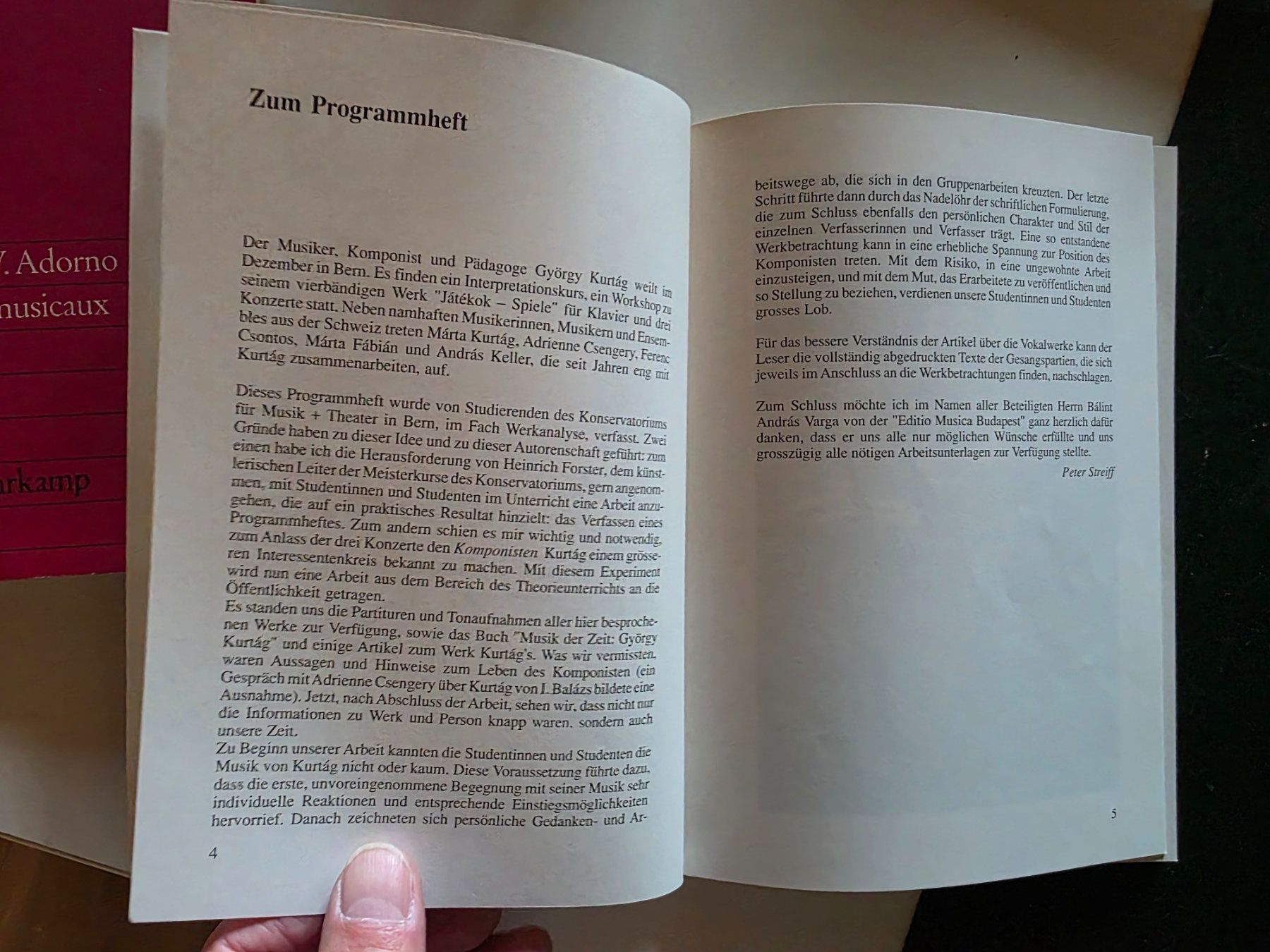 Libri: György Kurtag - Konservatorium Bern 1989 Programm Heft – Usato da Walterswil BE venduto da Lonitti 1