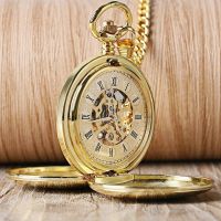 Mechanische Taschenuhr mit Kette und Doppel Spring Deckel