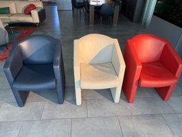 3 Clubsessel Leder blau weiss rot gebrauchter Zustand