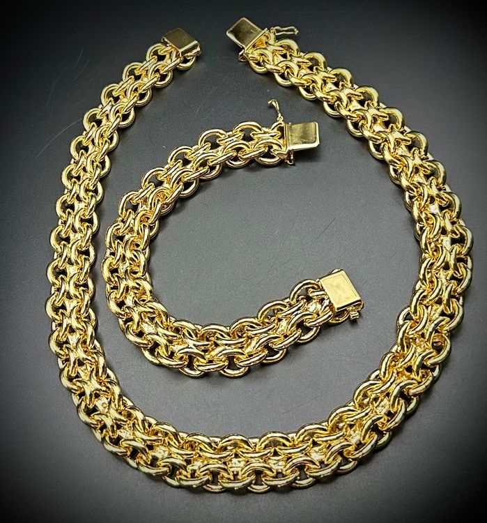 Parure Vintage Collier Sautoir + Bague, Style POP Space Age Années 1960, Métal Doré - 2 Pièces