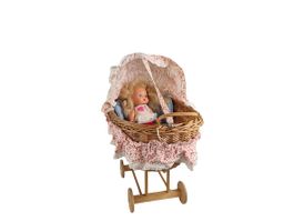 Peddigrohr Puppenwagen Set