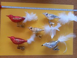 Lot de 5 oiseaux en verre doré pour sapin de Noël