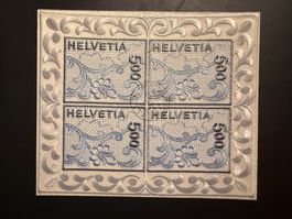 Originale gestickte Briefmarke, Stickereiblock echt gelaufen