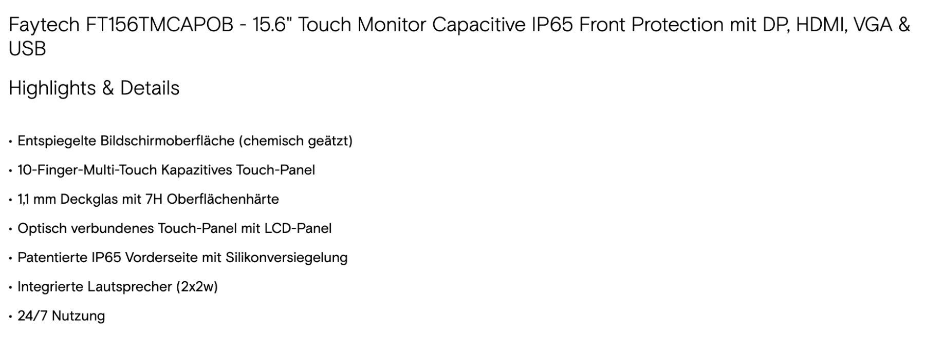 Monitor: 15,6" Bildschirm FT156TMCAPOB – Nuovo e nell'imballaggio originale da Niedergösgen venduto da kapphoernchen 5