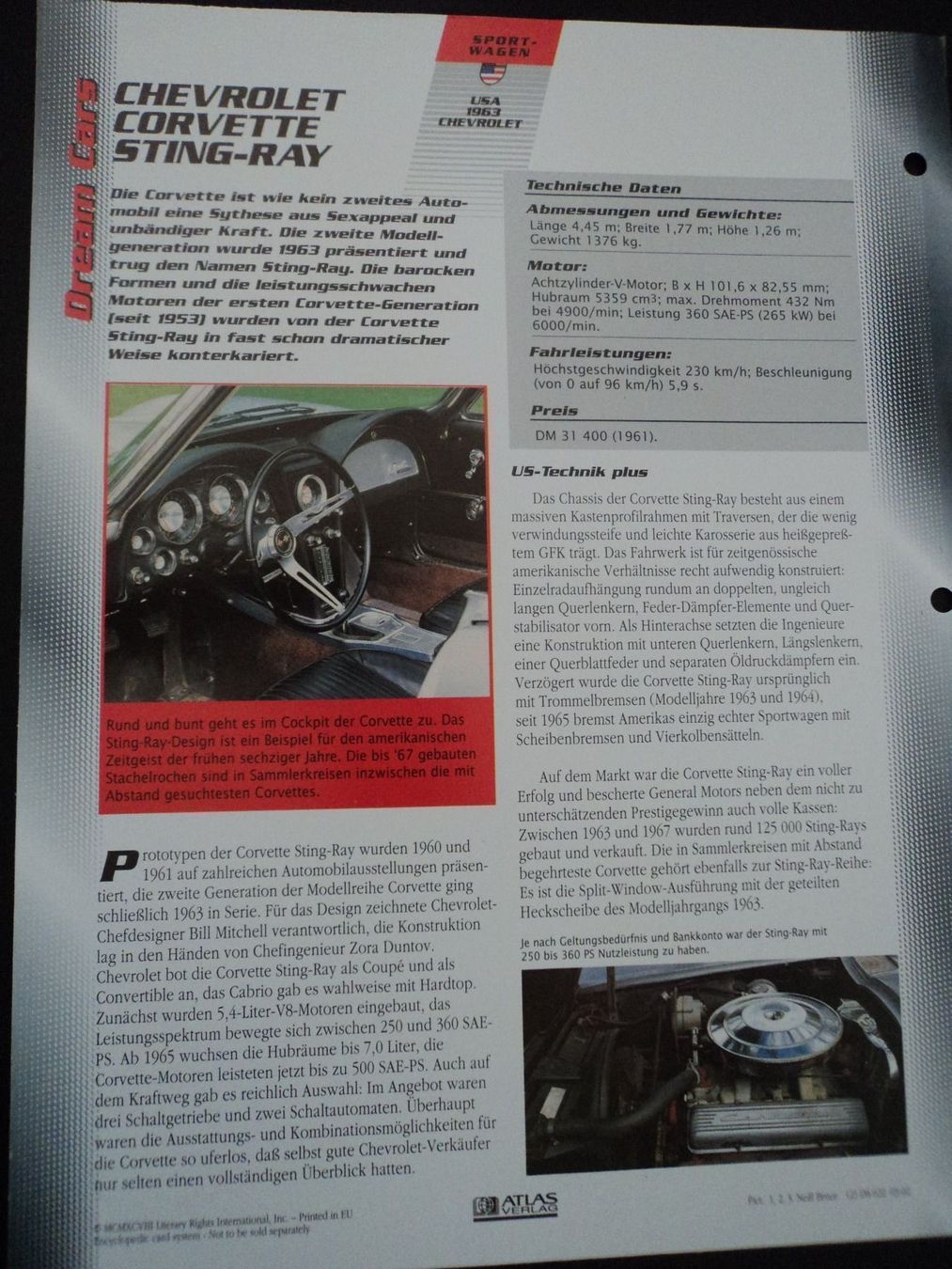 Chevrolet Dokumente: Prospekt Bild Chevrolet Corvette  Sting Ray 1963 – Gebraucht aus Schwarzenburg von modelCARama 3