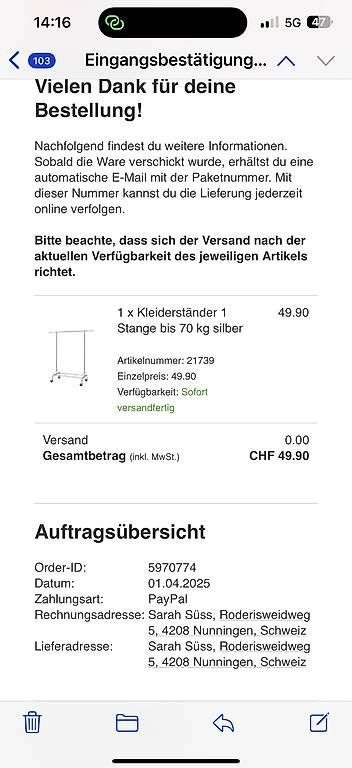 Guardaroba: Kleidertange Silber Stabil bis 70 kg – Usato da Flüh venduto da sar_6c26 4