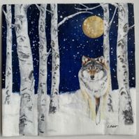 Serviette Winter Wolf Vollmond im Winterwald Weihnachten