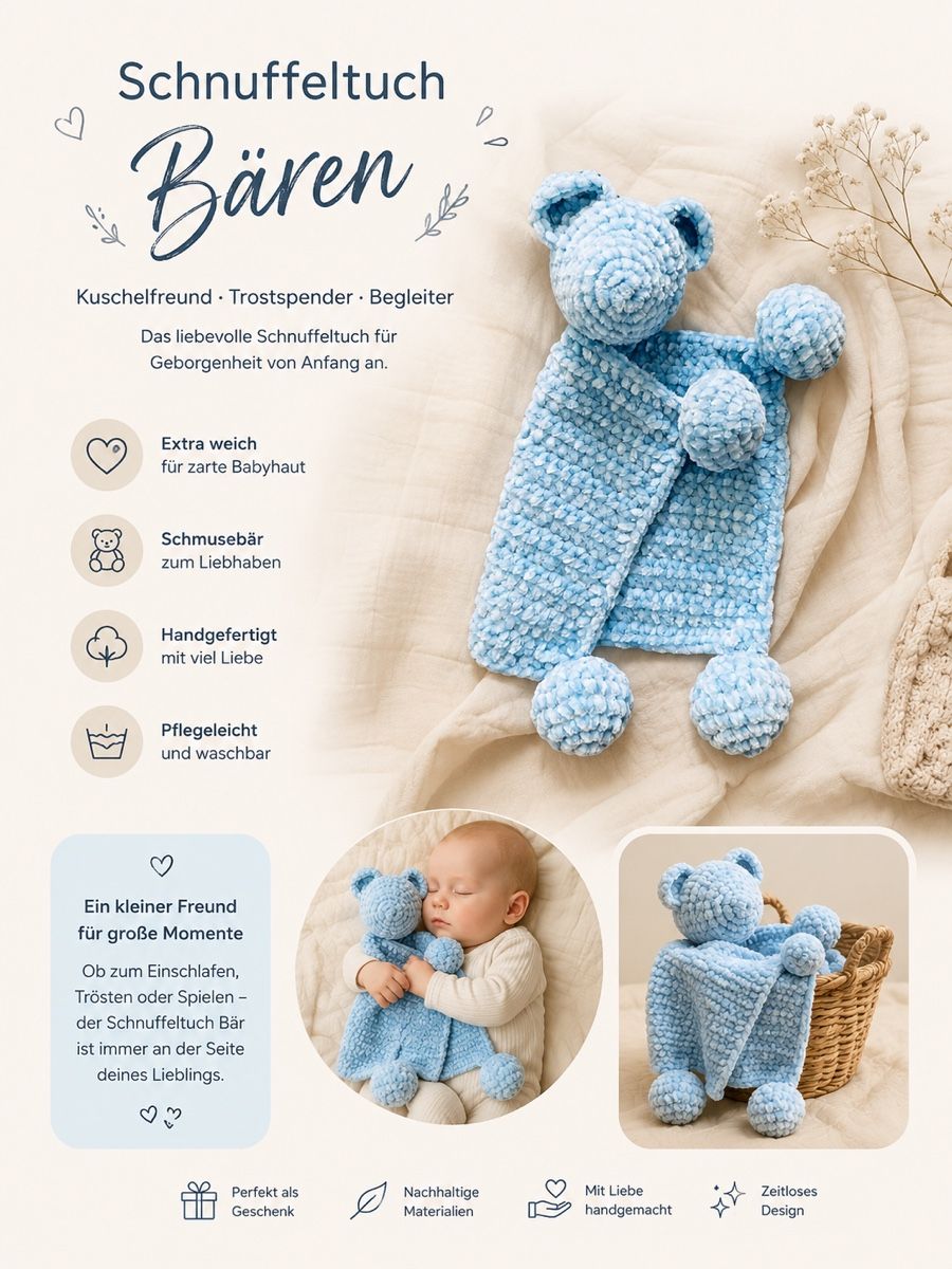 Giocattoli: Schnuffeltuch Bär | Gehäkelt – Nuovo e nell'imballaggio originale da Luzern venduto da KiarasAtelier