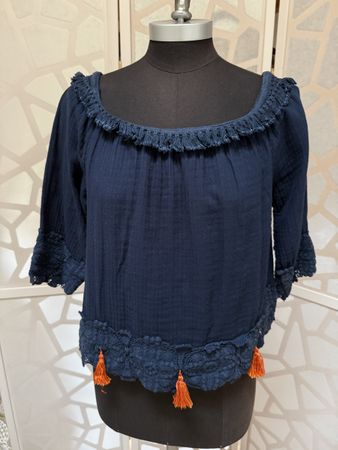 Great blue VMT cotton summer top with details. S