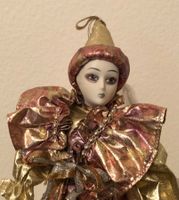 Vintage Harlekin Porzellan-Puppe Pierrot Maskerade 40cm
