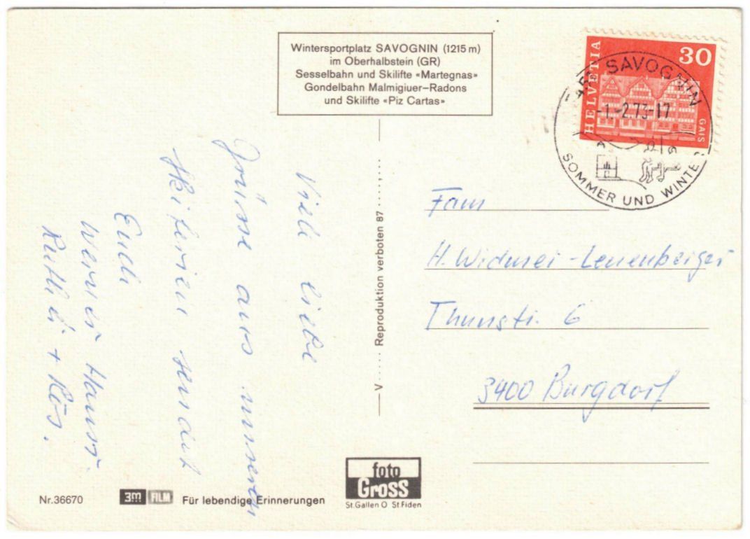Cartoline postali: Savognin - Gondelbahn Radons – Usato da Binningen venduto da Mountainrider 1