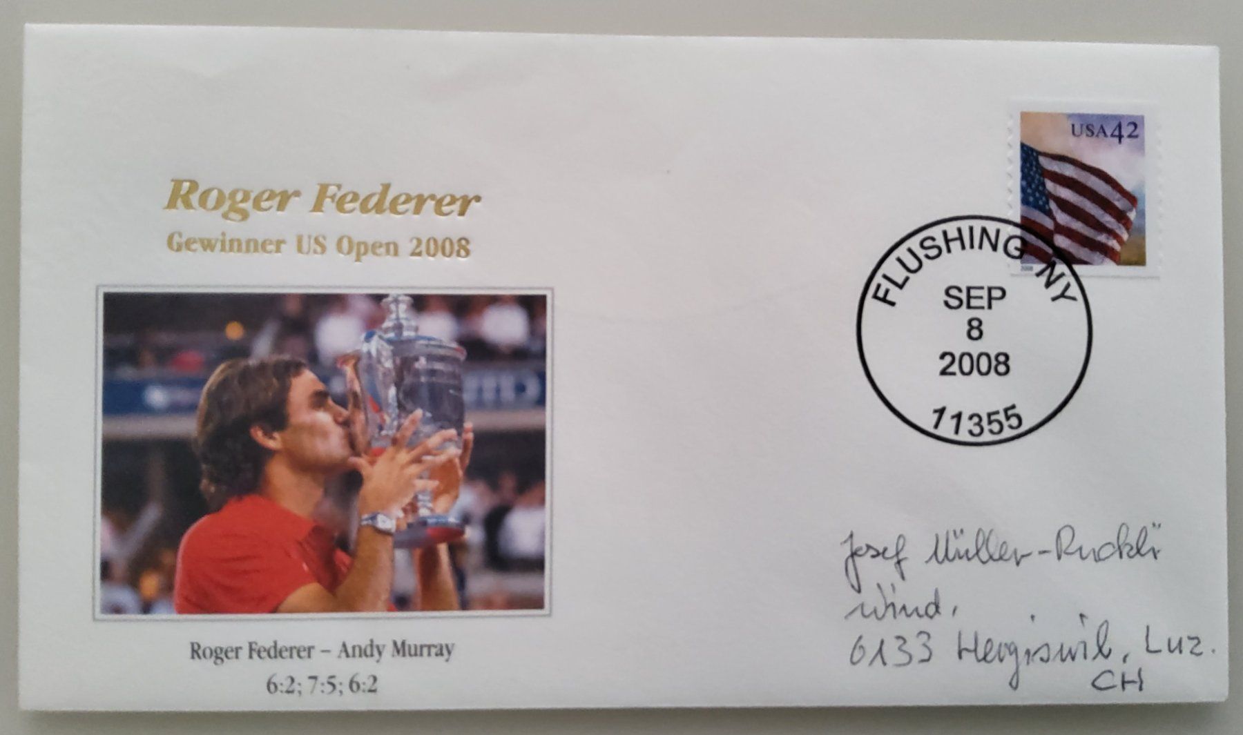 Tutti i francobolli: Roger Federer - 2008 - Gewinner US Open – Usato da Buchrain venduto da mue_kru