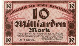 Remscheid 10 Mrd.Mark KN 6stellig 11.08.1923 VZ++-UNZ