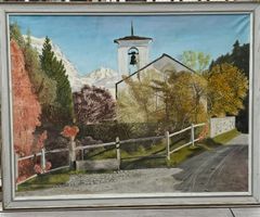 Kirche im Fextal-Öl auf Leinwand-gerahmt-signiert 1975