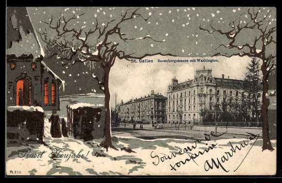 Cartoline postali: St. Gallen, Rosenbergstrasse mit Washing – Usato da Berlin venduto da bartko-reher