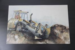 Aquarell, Original, gerahmt, Baustellenszene