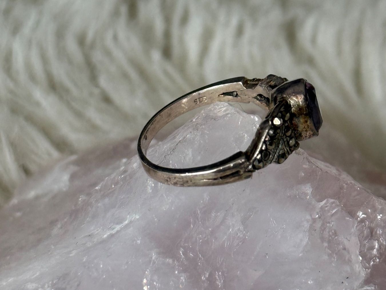 Anelli: Vintage Silberring 925 mit lila Stein – Usato da Istighofen venduto da Ringparadies 1