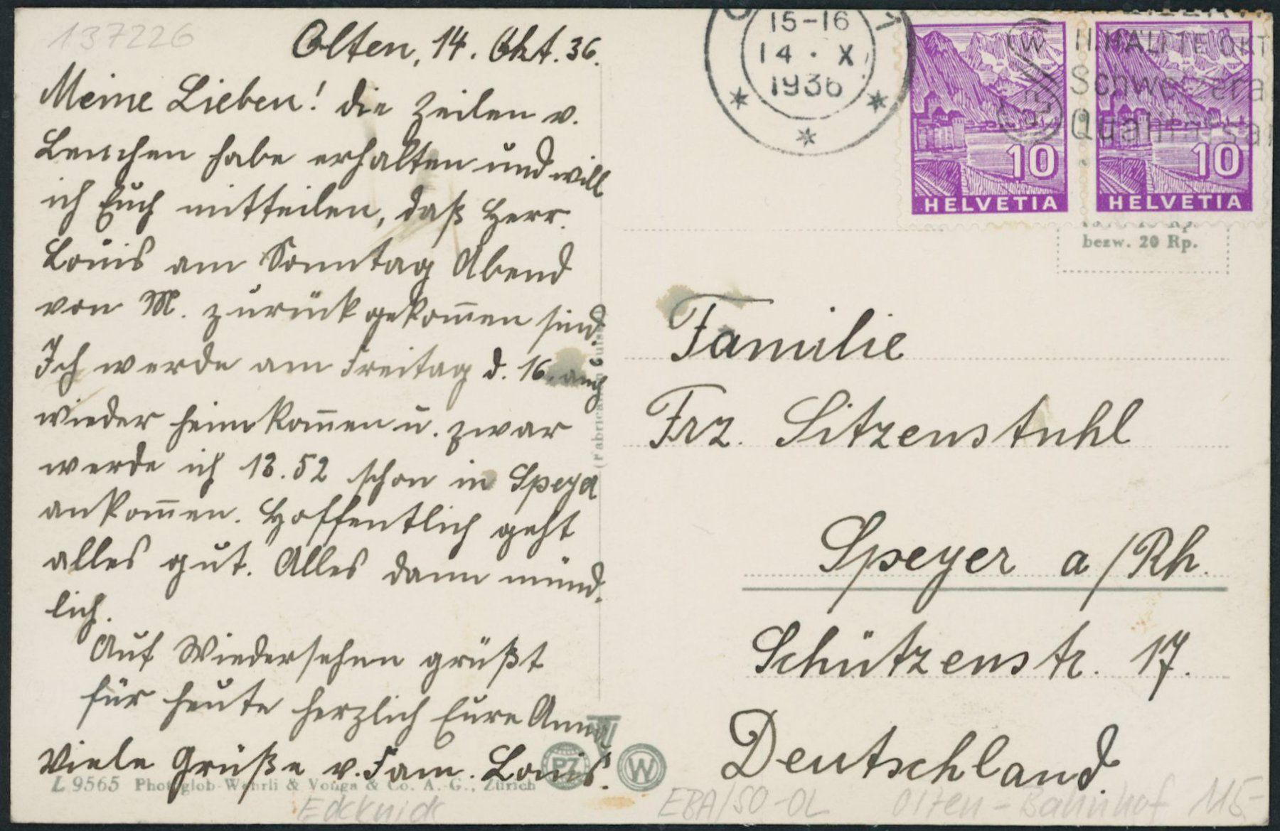 Cartoline postali: SO Olten - Bahnhof -Bahn – Usato da Schindellegi venduto da stationary 1