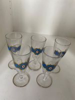 5x Schnapsgläser, Antik, Vintage, mit blau-gold Deko (57)