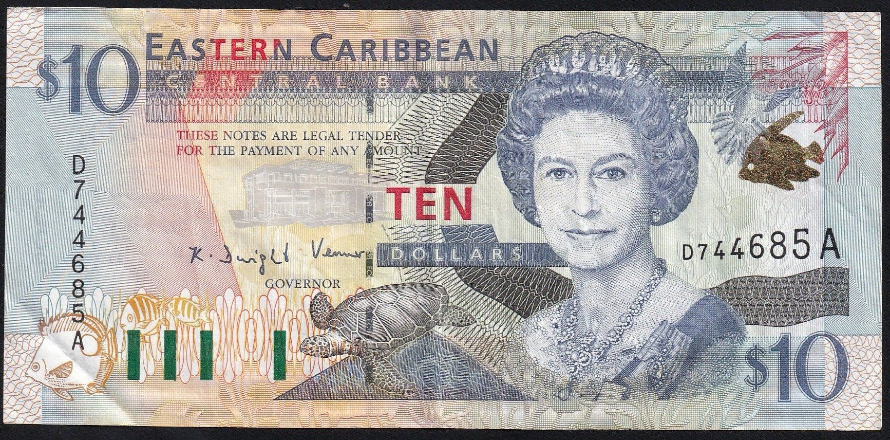 Banconote: Antigua Eastern Caribbean Staates 10 Dollars 2000 – Usato da Brugg AG venduto da banknoten_muesli