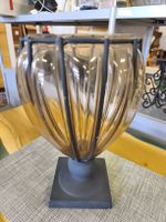 Vintage Glasvase im Metallgestell – Bernsteinglas (A4)