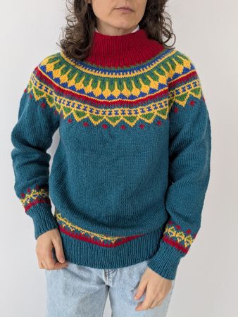 Strickpullover bunt mit Muster blau S , Top Zustand 