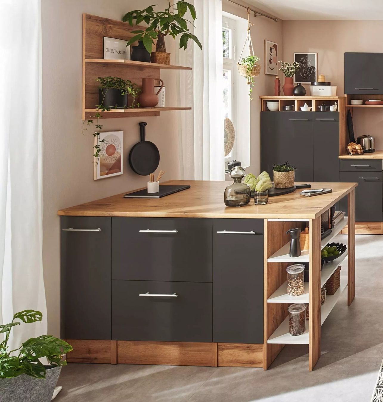 Cucine complete: 923 - Kücheninsel Hilde 150cm mit Hängeregal Grau – Nuovo e nell'imballaggio originale da Wallenwil venduto da toesstalvertrieb 2