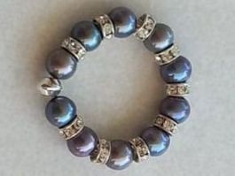 Perlen Fingerring, mit Swarovski Kristallringen Ring Gr 55