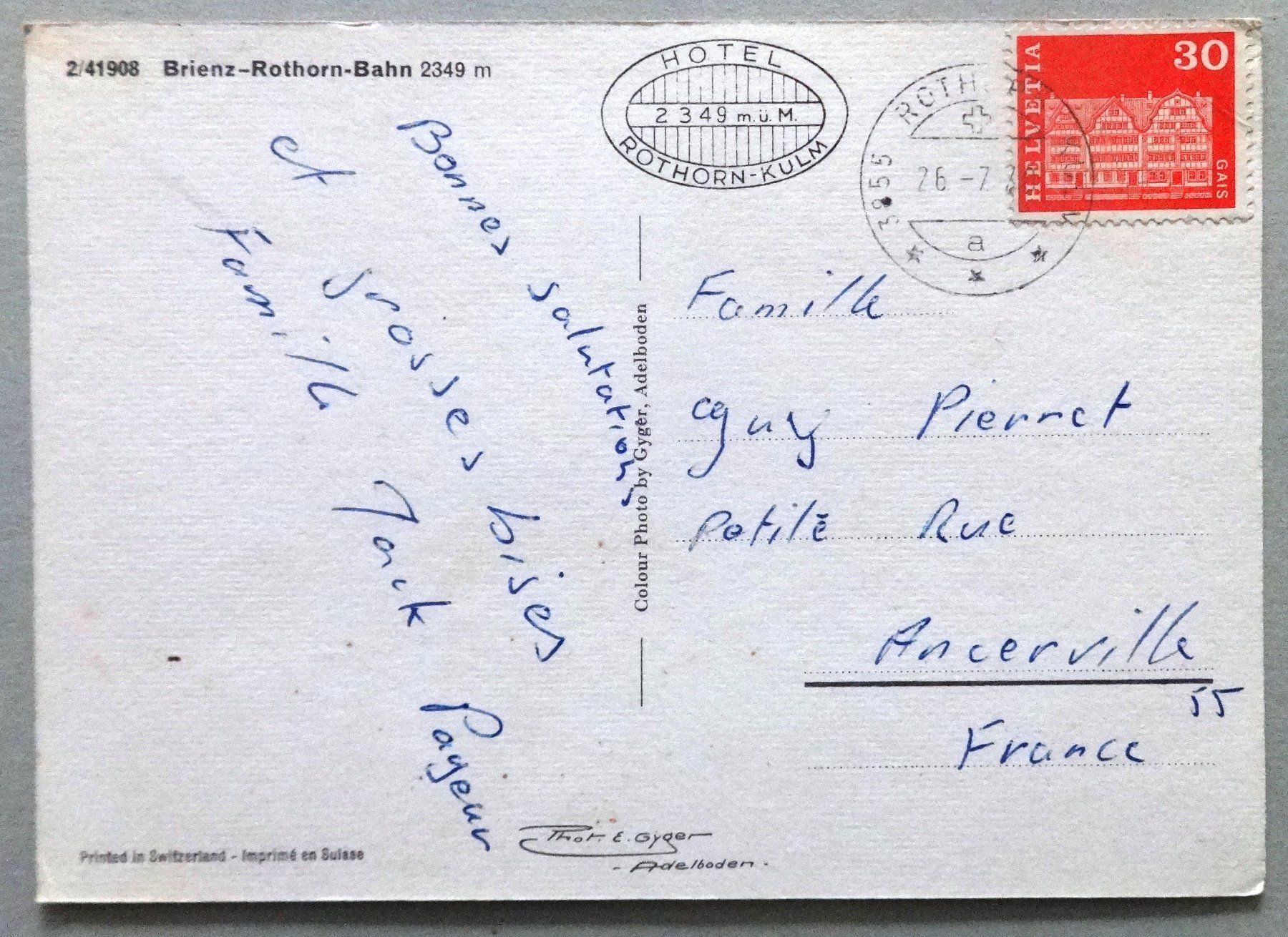 Cartoline postali: Brienz-Rothorn-Bahn 2349 m – Usato da Fétigny venduto da Billy2miny 1