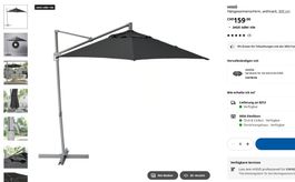 IKEA HISSÖ Hängesonnenschirm, anthrazit, 300 cm