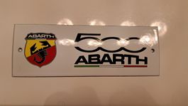 Blechschild Abarth 500 Logo weiss Rechteckig Metall neu