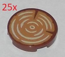 LEGO 25x 14769pb196 Tile, Round 2 x 2 with Tan Wood Grain