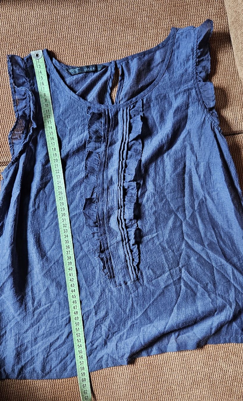 Zara Camicette: Zara Basic Damen Bluse dunkelblau mit Rüschen Grösse L – Usato da Rombach venduto da ThriftBetter 3