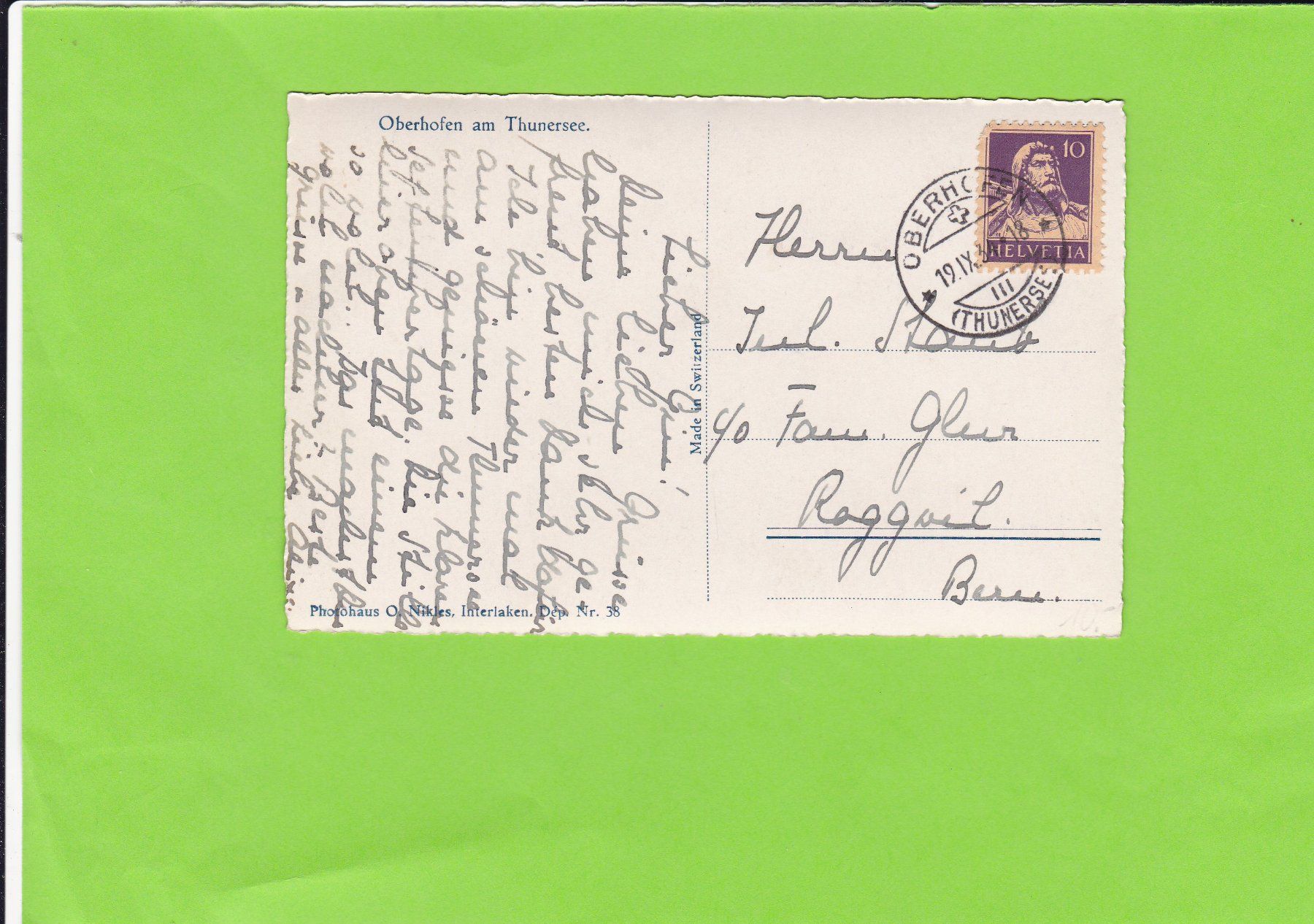Cartoline postali: Oberhofen am Thunersee – Usato da St. Peterzell venduto da neckertal 1