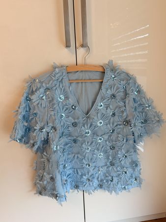 Y.A.S Women's Flower Blouse, Size S, blue