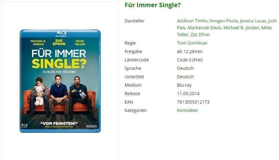 Tutti i DVDs: Für Immer Single? (Bluray) – Usato da Buchrain venduto da Sssschaller