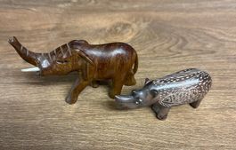 Elefant  aus Holz und Stein Rhinozeros, Deko-Set