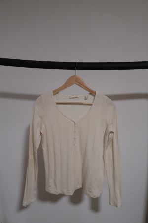 ESPRIT Damen Longsleeve weiss – Basic mit Knöpfen
