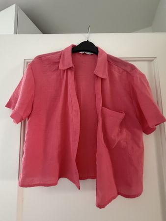 Kurzarm Hemd Damen Zara rosa Leinenoptik gebraucht
