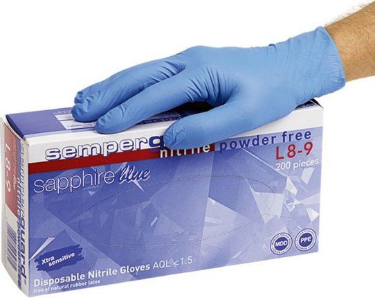Guanti & manicotti: Semperguard Nitril Handschuhe Sapphire blue 1x200 Stk. S – Nuovo e nell'imballaggio originale da Oensingen venduto da Liquidations-Shop