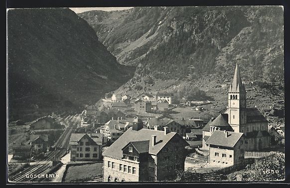 Cartoline postali: AK Göschenen, Ortspartie mit Kirche – Usato da Berlin venduto da bartko-reher