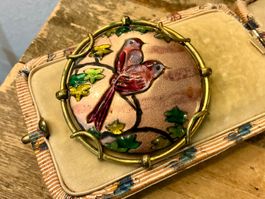 ART DECO XL EMAILLE BROSCHE SIGNIERT FRANKREICH UM 1930