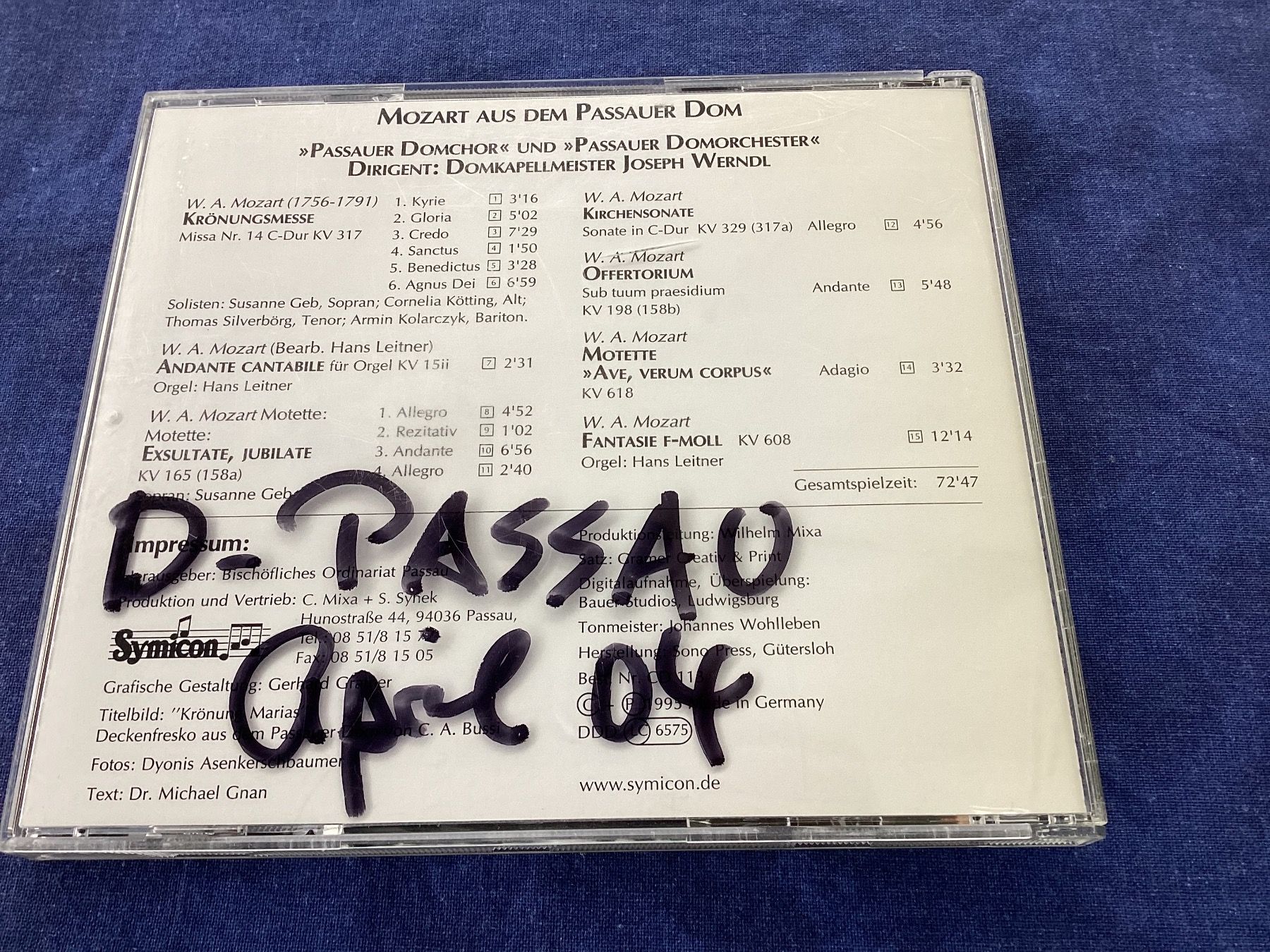 CD: Mozart, aus dem Passauer Dom – Usato da Mörschwil venduto da Monzar 2