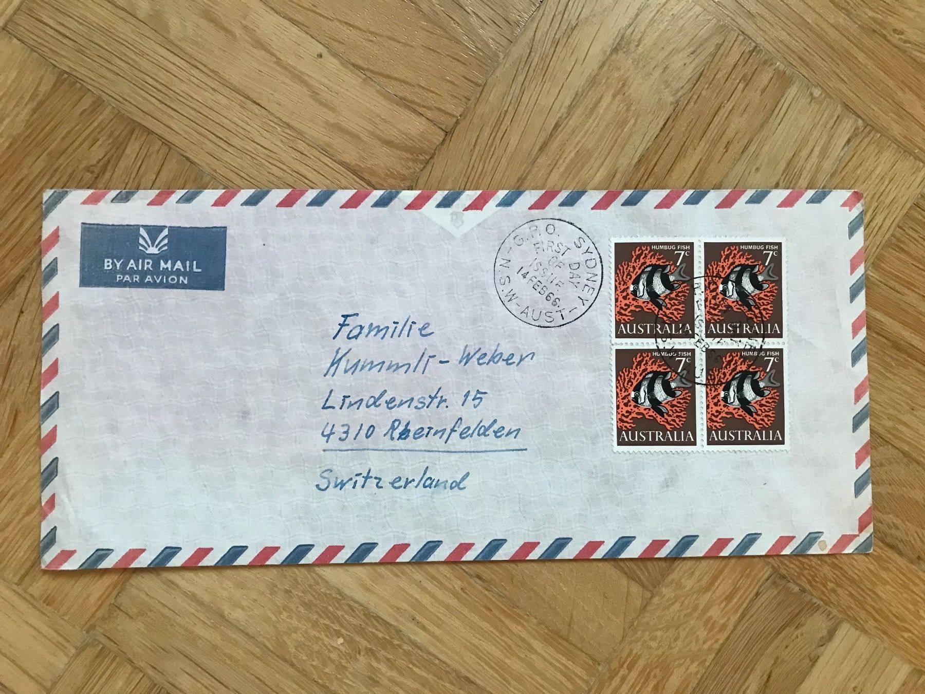 Tous les timbres: 1966 Australien Flugpostbeleg with First Day stamp – D'occasion à stäfa par brandy66