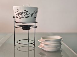 Schokoladenfondue Set weiss mit 4 Schalen und 4 Gabeln NEU!