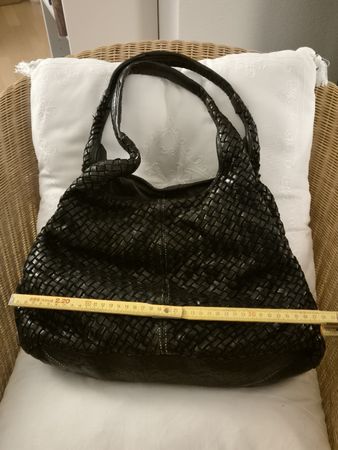 Handtasche Langellotti geflochtenes Leder schwarz