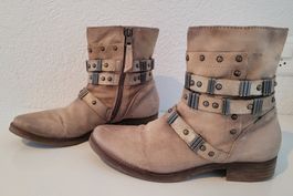 MJUS Stiefeletten Boots Gr 40 Beige mit Glitzergold Leder